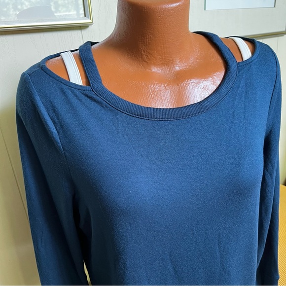 Athleta cut out neck pullover long sleeve top modal NWT L dark blue - Picture 4 of 9